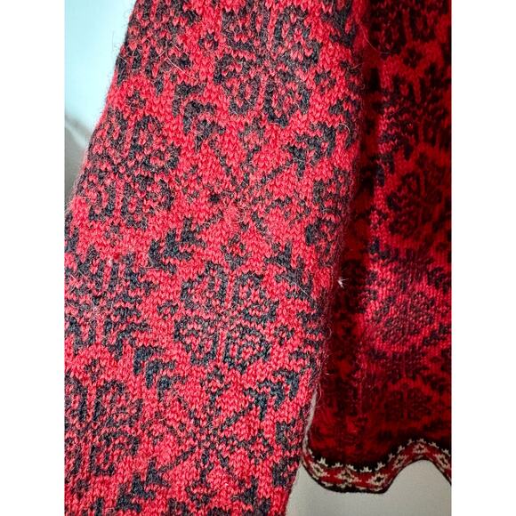 Vtg L.L. Bean Womens Lg 100% Merino Wool Scandinavian Cardigan Red Heavy Sweater - Picture 9 of 11
